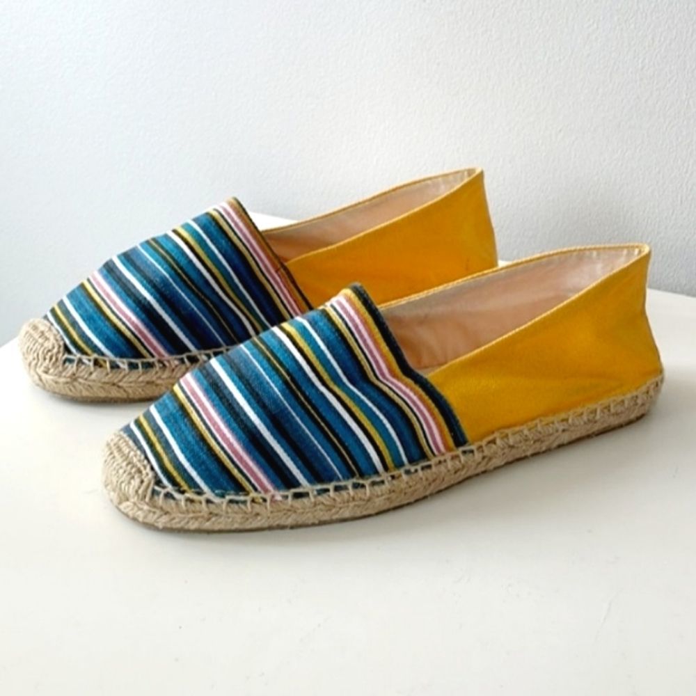 SAM EDELMAN Verona Yellow and Blue Striped Slip On Espadrilles Flat Shoes